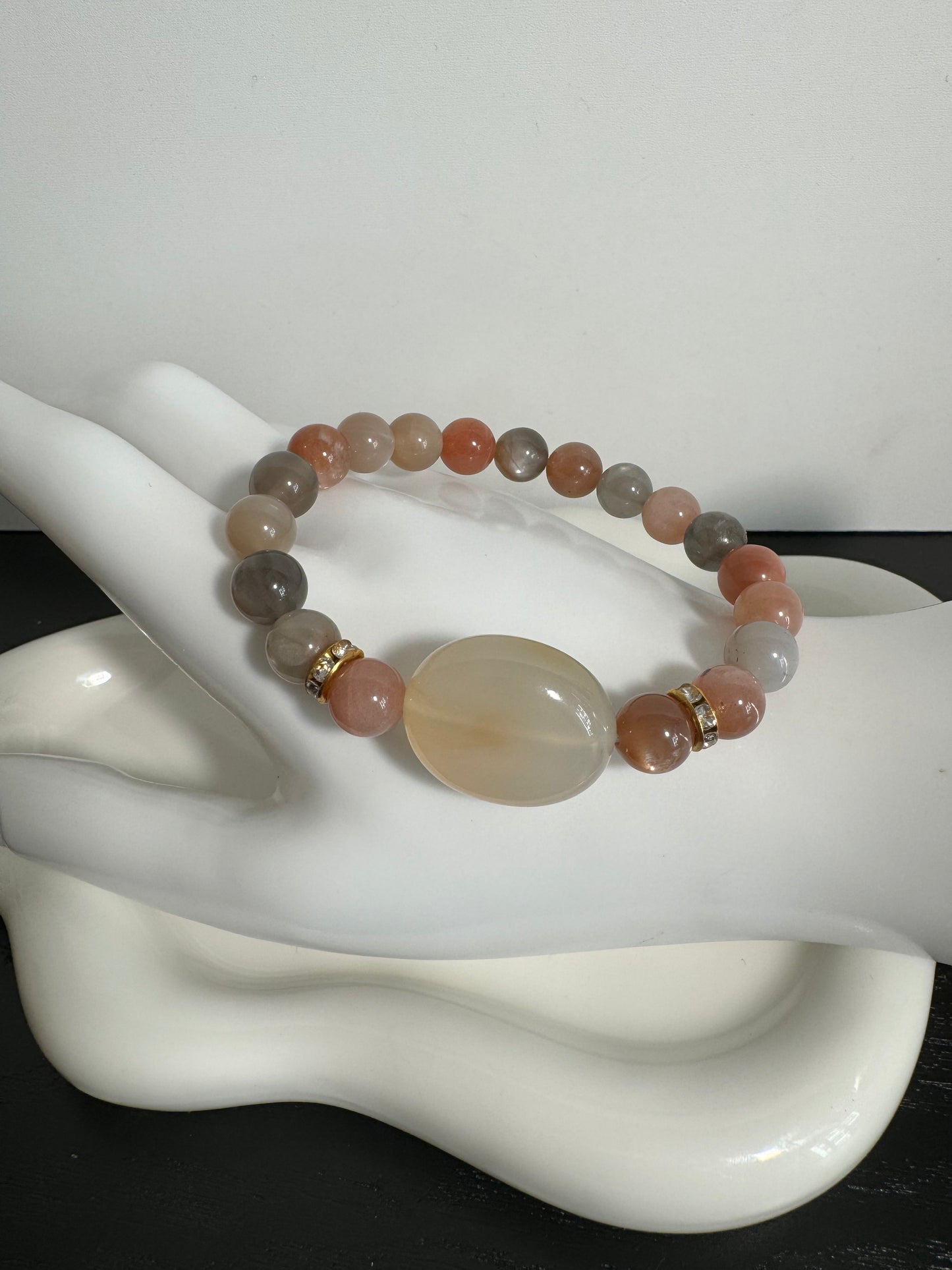 Gray and Peach Sunstone Bracelet