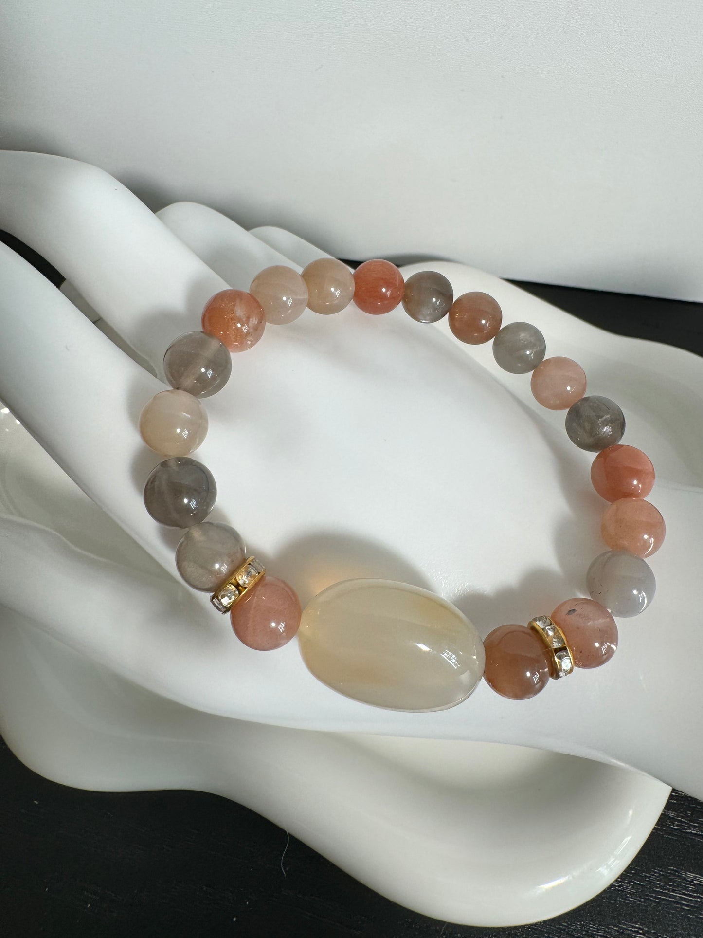 Gray and Peach Sunstone Bracelet
