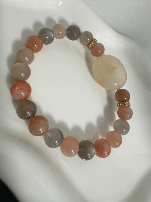 Gray and Peach Sunstone Bracelet